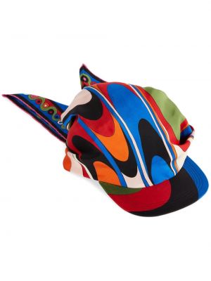 Jedwabna czapka w abstrakcyjne wzory Pucci niebieska