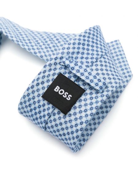 Krawat w kwiatki z nadrukiem Boss niebieski