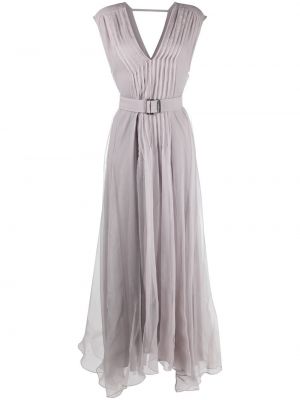 Плисирана макси рокля с v-образно деколте Brunello Cucinelli виолетово