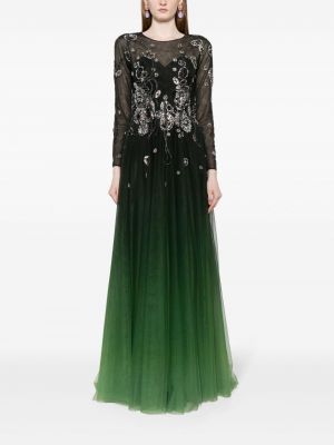 Tylové večerní šaty s korálky s přechodem barev Saiid Kobeisy zelené