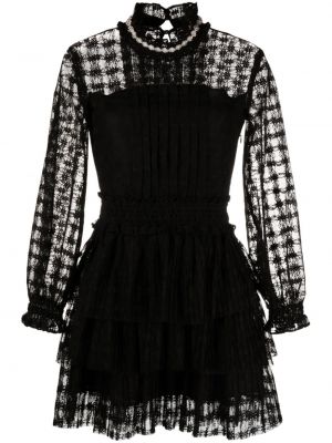 Φλοράλ φόρεμα με δαντέλα Sandro μαύρο