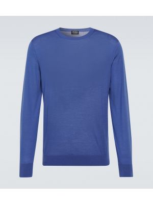Вълнен пуловер Zegna синьо