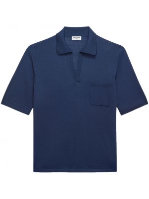 Volnena polo majica z v-izrezom Saint Laurent modra