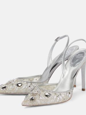 Pantofi cu toc din dantelă slingback Rene Caovilla argintiu