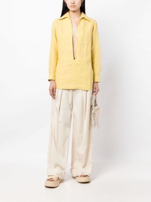 Leinen hemd mit v-ausschnitt Hermès gelb