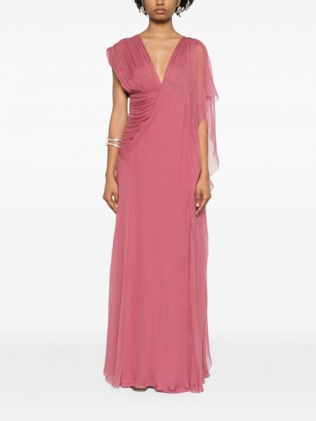 Asymetrické hedvábné večerní šaty Alberta Ferretti růžové