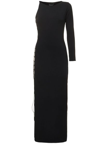 Vestido largo de tela jersey drapeado Leslie Amon negro