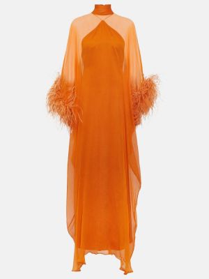 Rochie lunga de mătase cu pene Taller Marmo portocaliu