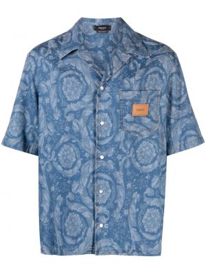 Kokvilnas krekls ar ziediem ar apdruku Versace zils