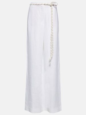 Italské lněné volné kalhoty s vysokým pasem Loro Piana - bílá
