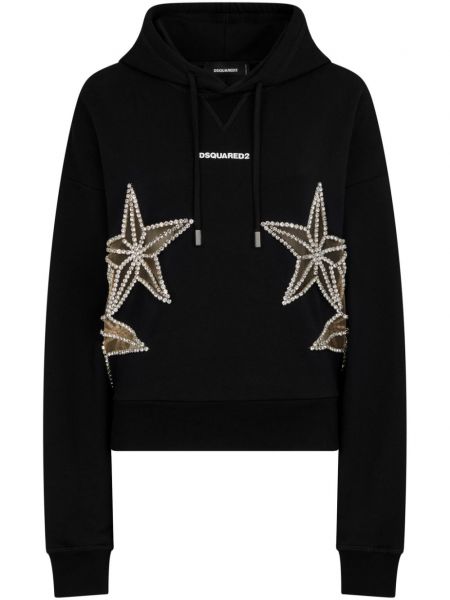 Medvilninis džemperis su gobtuvu su žvaigždės raštu Dsquared2 juoda
