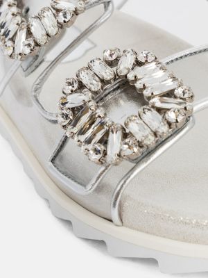 Kožené sandály Roger Vivier stříbrné