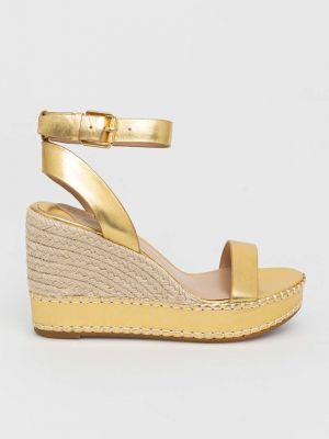 Kožené sandály na klínovém podpatku Lauren Ralph Lauren zlaté
