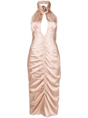 Коктейлна рокля на цветя Alessandra Rich розово