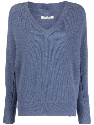 Кашмирен пуловер с v-образно деколте Max & Moi синьо