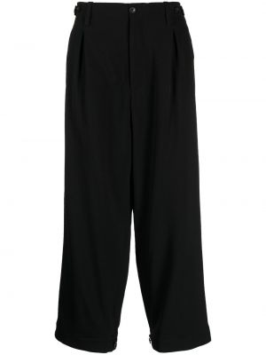 Plisirane hlače ravnih nogavica Yohji Yamamoto crna