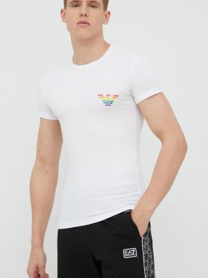 Тениска с дълъг ръкав с принт Emporio Armani Underwear бяло
