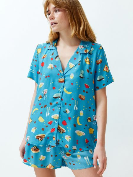 Pijamale împletită Trendyol albastru