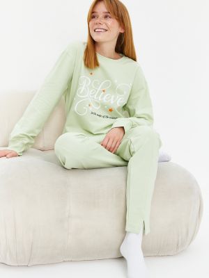 Pijamale din bumbac tricotate Trendyol verde