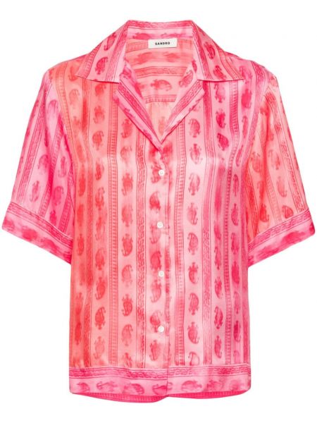 Копринена риза с принт Sandro розово