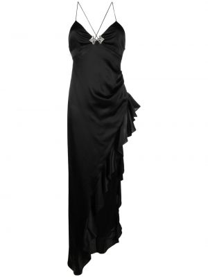 Asimetriškas šilkinis vakarinė suknelė Alessandra Rich juoda