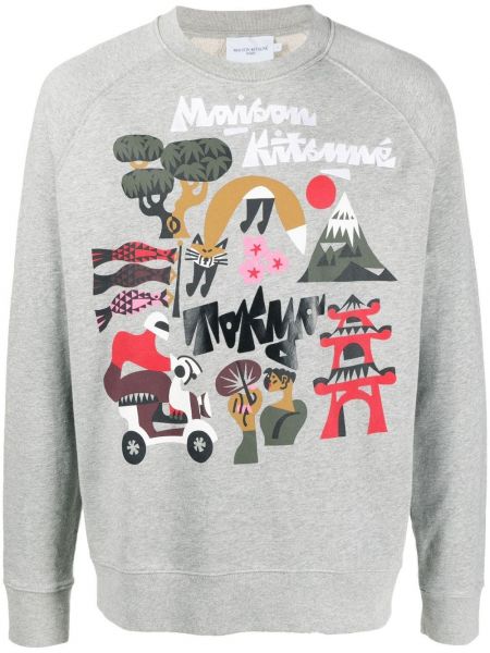 Trykt sweatshirt Maison Kitsuné grå