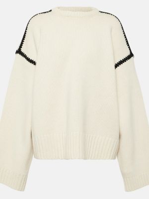 Kašmírový vlnený sveter s výšivkou Totême biela