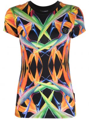 Φλοράλ βαμβακερή αθλητική μπλούζα με σχέδιο Plein Sport μαύρο