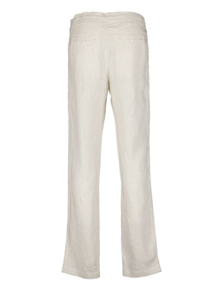 Pruhované lněné rovné kalhoty 120% Lino béžové