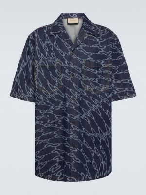Rifľová košeľa s potlačou Gucci modrá