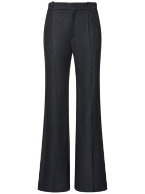 Jedwabne proste spodnie z wysoką talią wełniane Chloe czarne