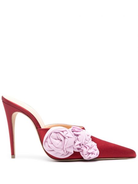 Applikation blomstret satin mules Magda Butrym rød