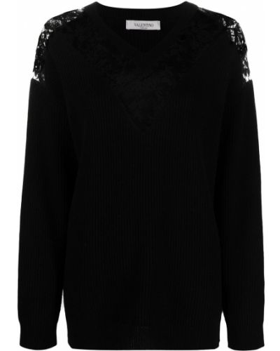 Jersey de tela jersey de encaje Valentino negro