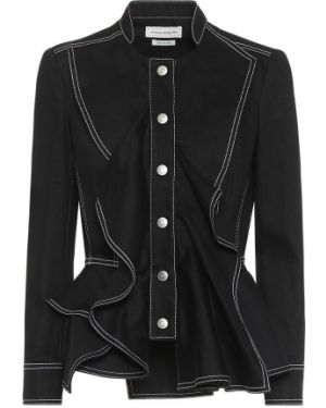 Peplum bavlnená džínsová bunda Alexander Mcqueen čierna