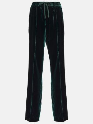 Pantaloni cu picior drept cu talie înaltă de catifea Tom Ford verde