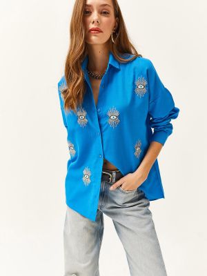 Плетена риза с пайети Olalook синьо