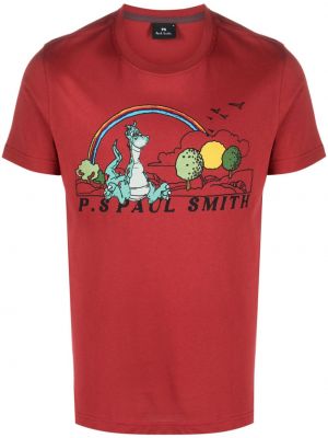 Koszulka bawełniana z nadrukiem Paul Smith czerwona