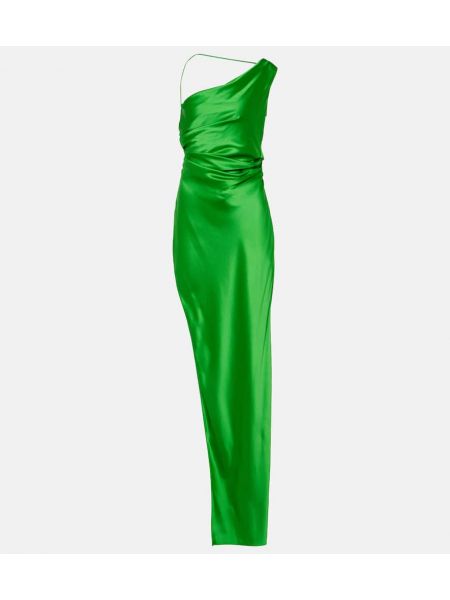 Asymetrické hedvábné saténové dlouhé šaty The Sei zelené