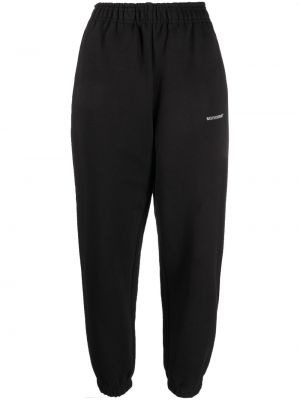 Pantaloni sport din bumbac de culoare solidă cu imagine Monochrome negru