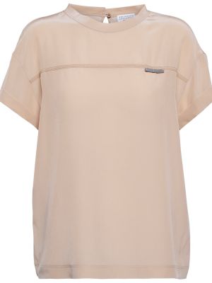 T-shirt di raso di seta Brunello Cucinelli beige
