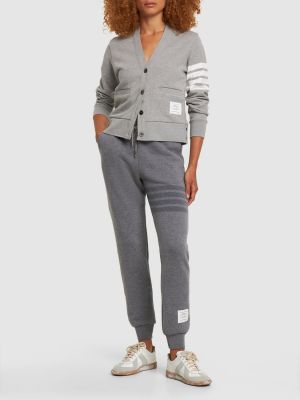 Pantalon de joggings en laine à rayures en jersey Thom Browne gris