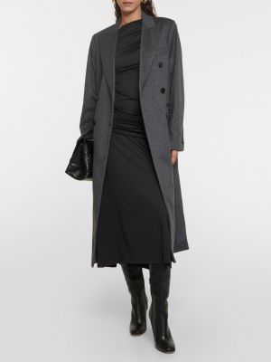 Шерстяное двубортное пальто Victoria Beckham серое