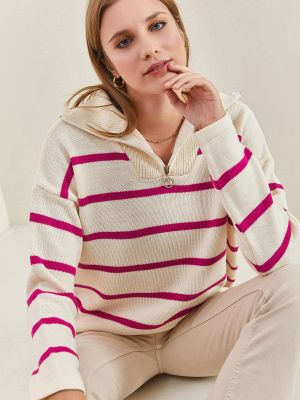 Svītrainas džemperis ar augstu apkakli ar rāvējslēdzēju Bianco Lucci