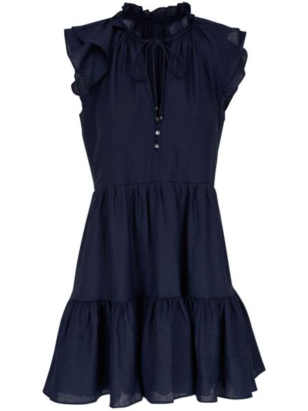 Λινή φόρεμα με βολάν Veronica Beard μπλε