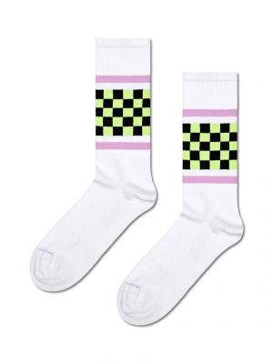 Kostkované pruhované ponožky Happy Socks bílé