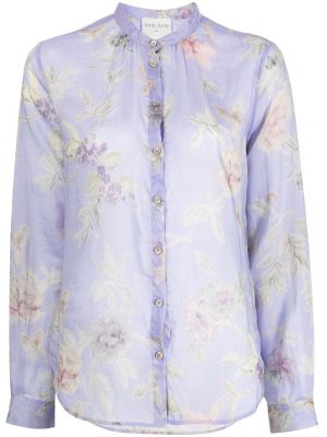 Květinová bavlněná hedvábná košile Forte Forte fialová