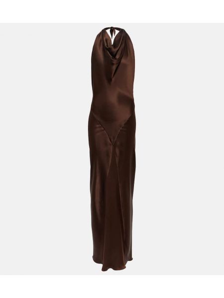 Hedvábné saténové dlouhé šaty Loewe hnědé