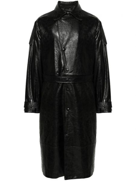 Kožený dlhý kabát 424 čierna