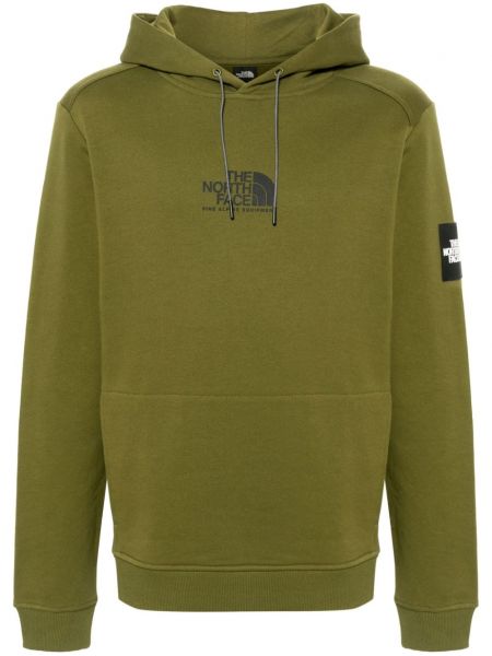 Raštuotas medvilninis džemperis su gobtuvu The North Face žalia