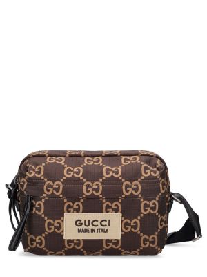 Taška přes rameno z nylonu Gucci hnědá